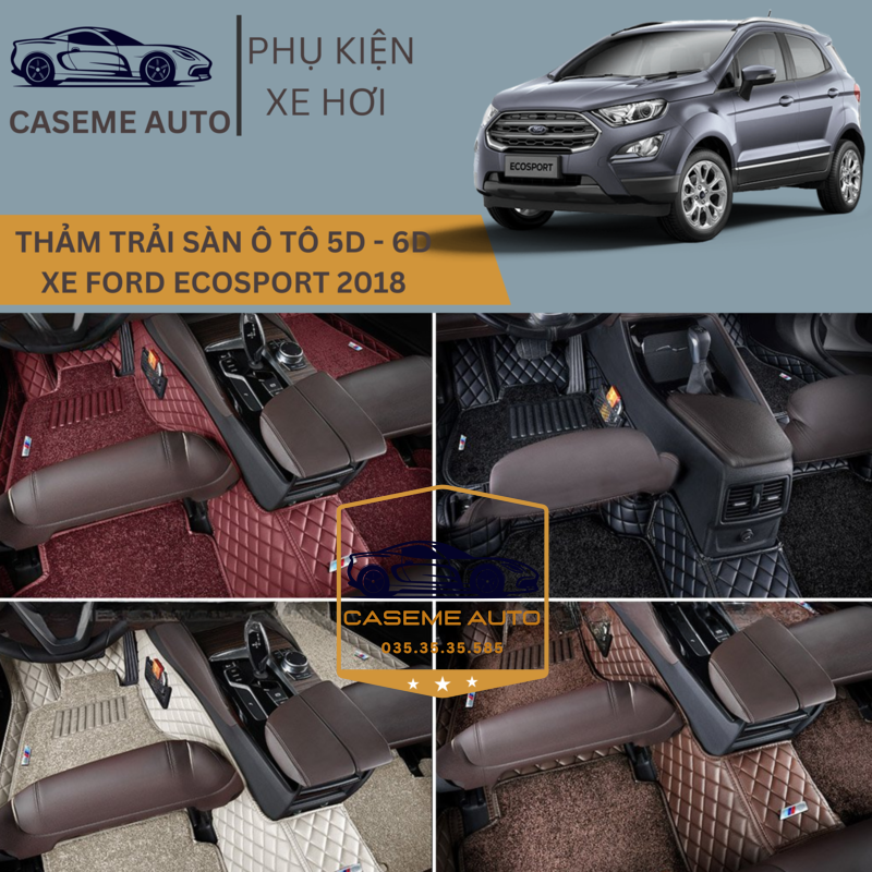 [FORD ECOSPORT] Thảm Trải Sàn, Lót Sàn Ô Tô 5D 6D Thiết Kế Theo Xe FORD ECOSPORT 2018 Chống Nước, Không Mùi - MẪU Ô VUÔNG - Hàng Chính Hãng
