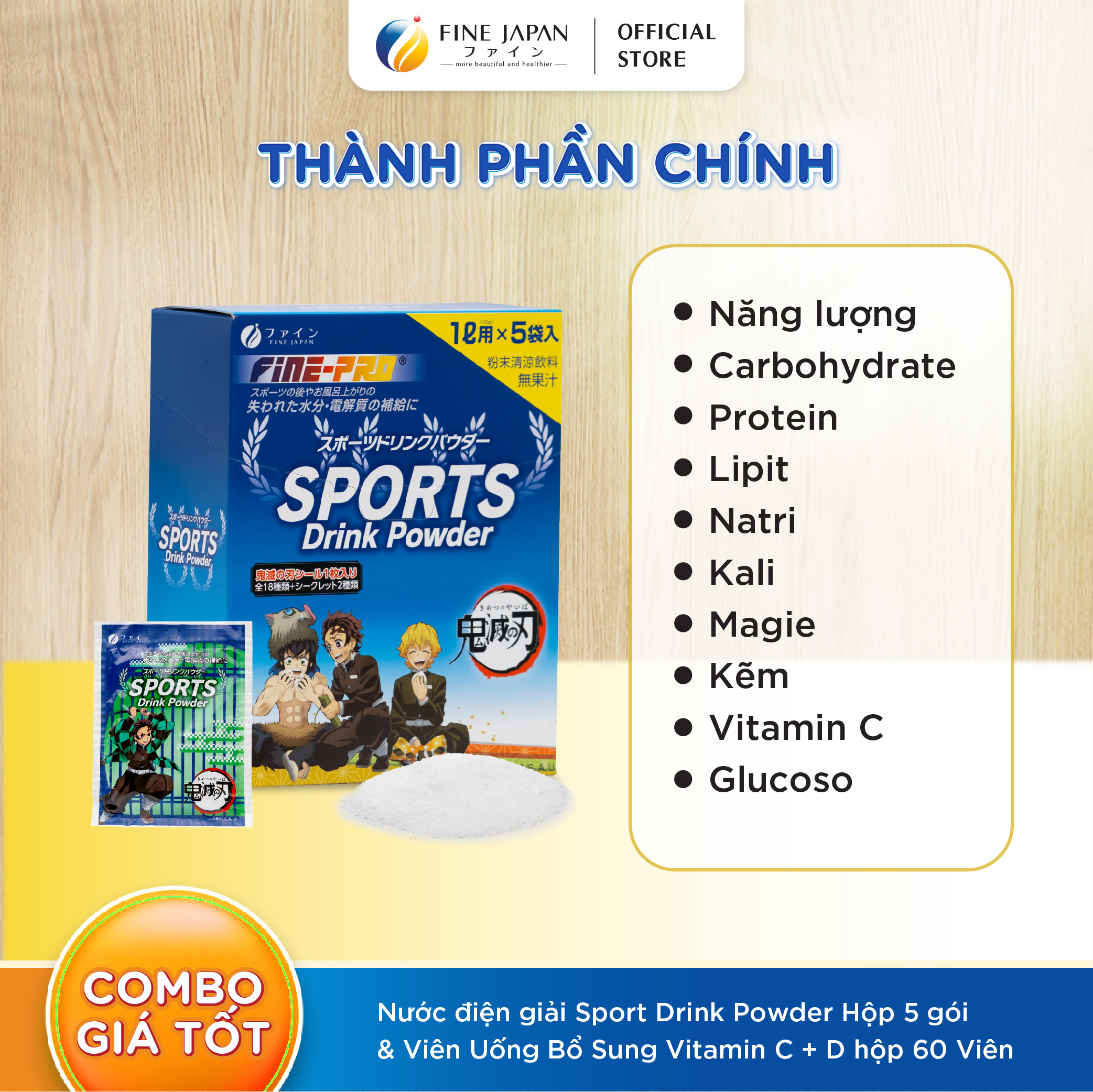 Combo Gấp đôi năng lượng cho ngày bận rộn FINE JAPAN - Nước điện giải Sport Drink Powder & Viên uống Vitamin C + D