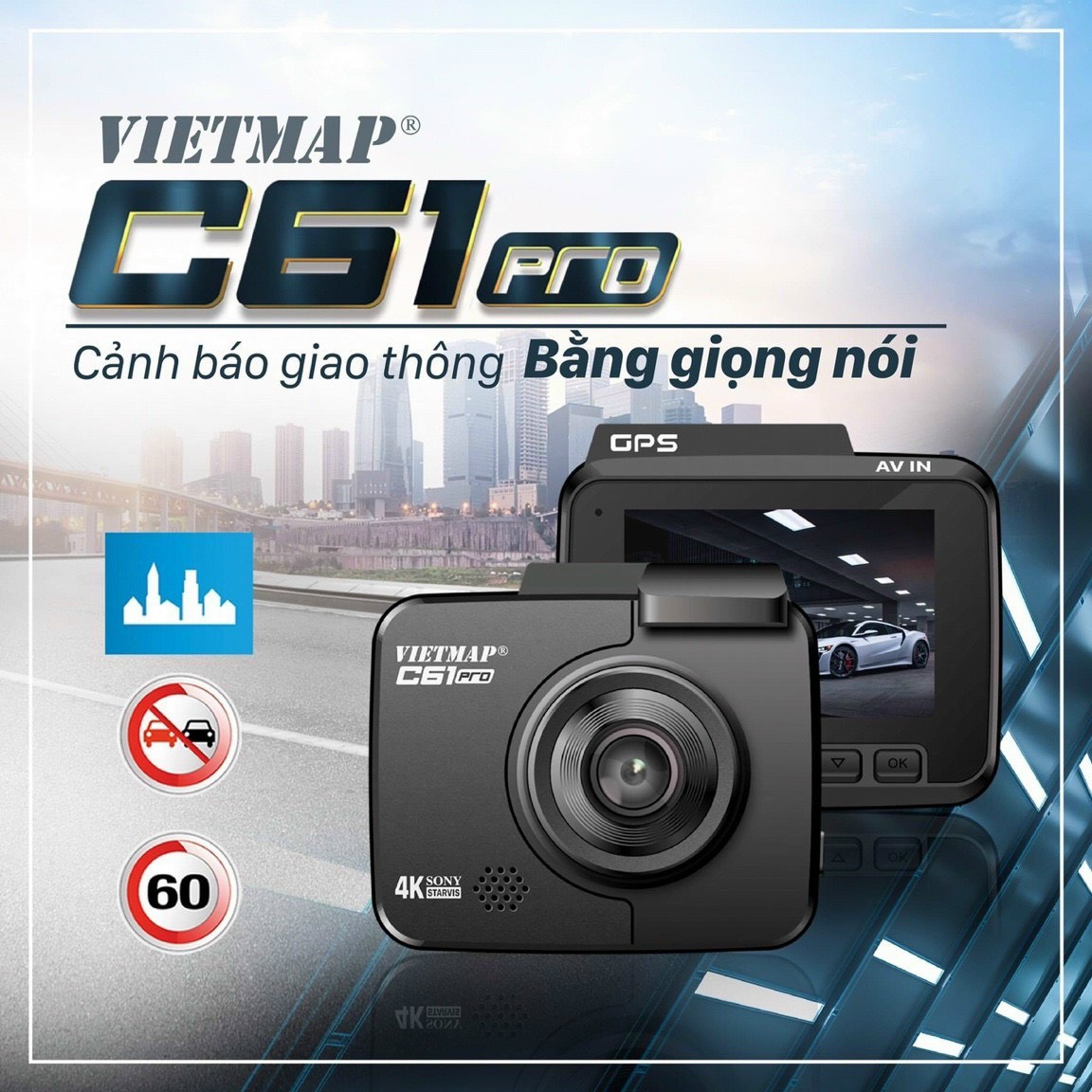 VIETMAP C61 Pro - Cảnh Báo Giao Thông bằng giọng nói - Camera hành trình ô tô ghi hình 4K- Hàng Chính Hãng