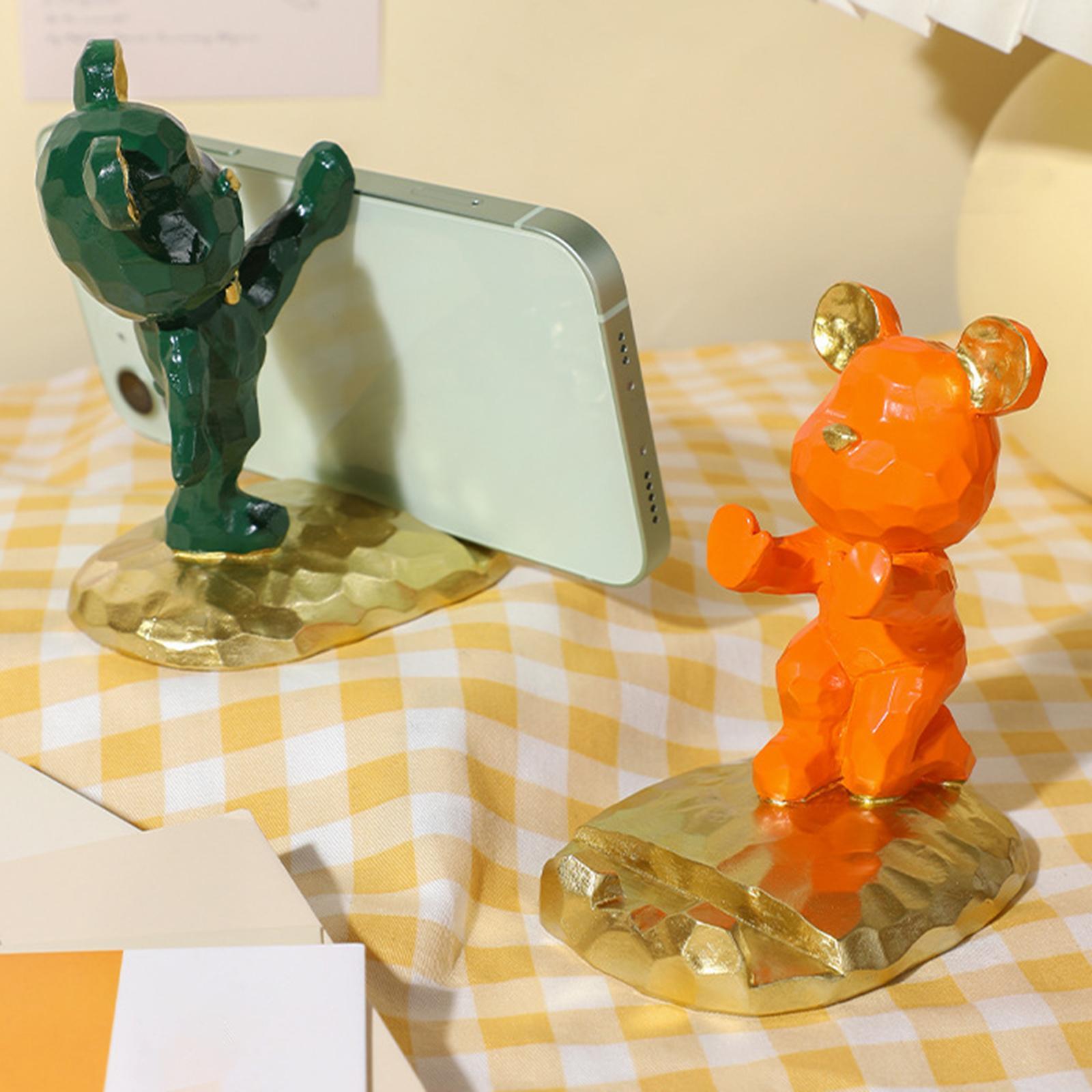 Unique Bear Sculpture Mobile Phone Stand Toys for Desk Decorations Smartphone Car