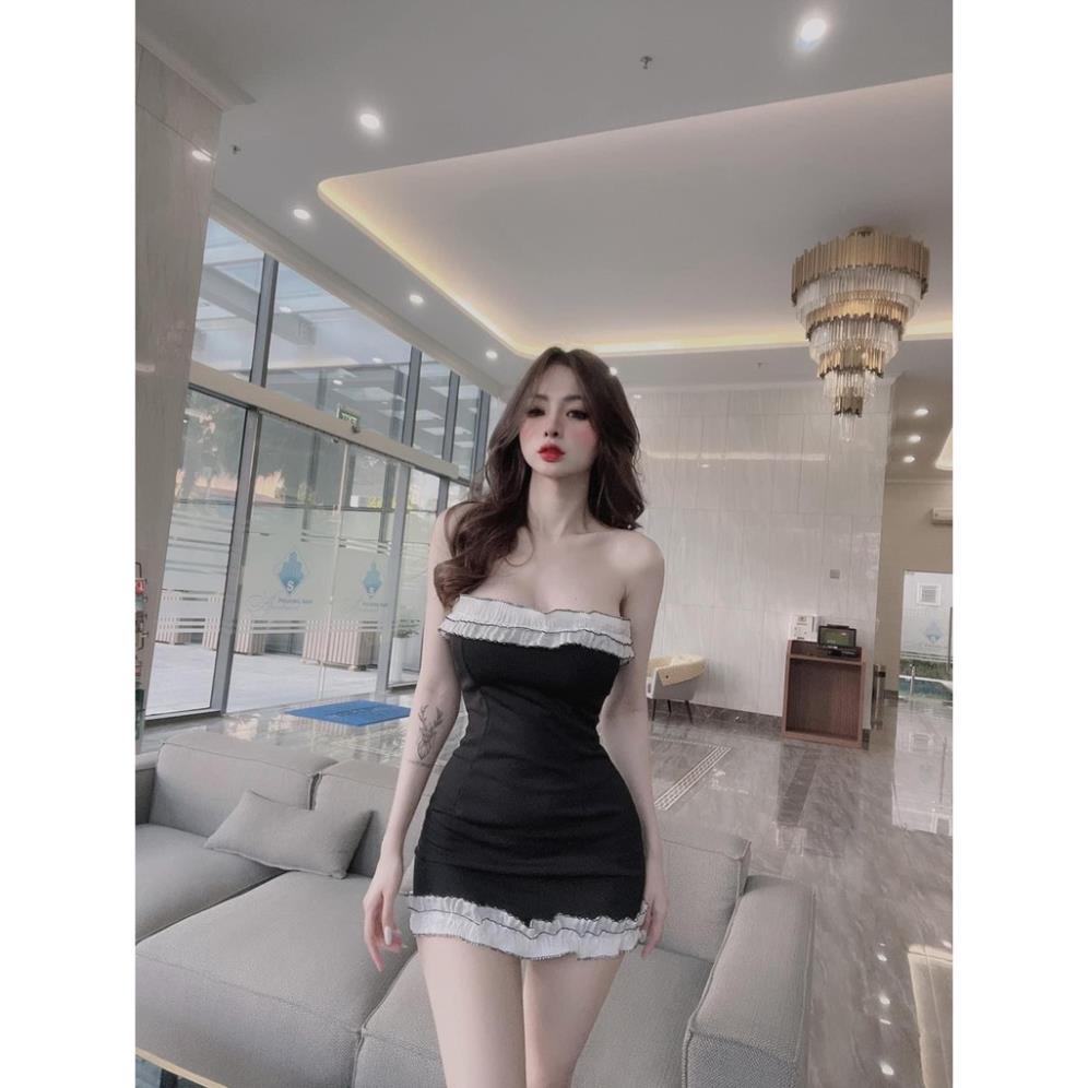Đầm Dự Tiệc Body Cúp Ngực Có Phối Lưới Đính Nút Thân Đầm 2 Màu Đen Trắng kèm video thật