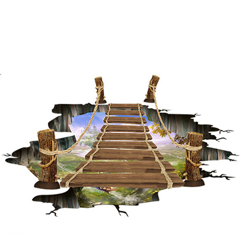 Bộ Tranh Decal 3D Trang Trí Dán Tường dán sàn Hình Cầu Gỗ Treo - T07