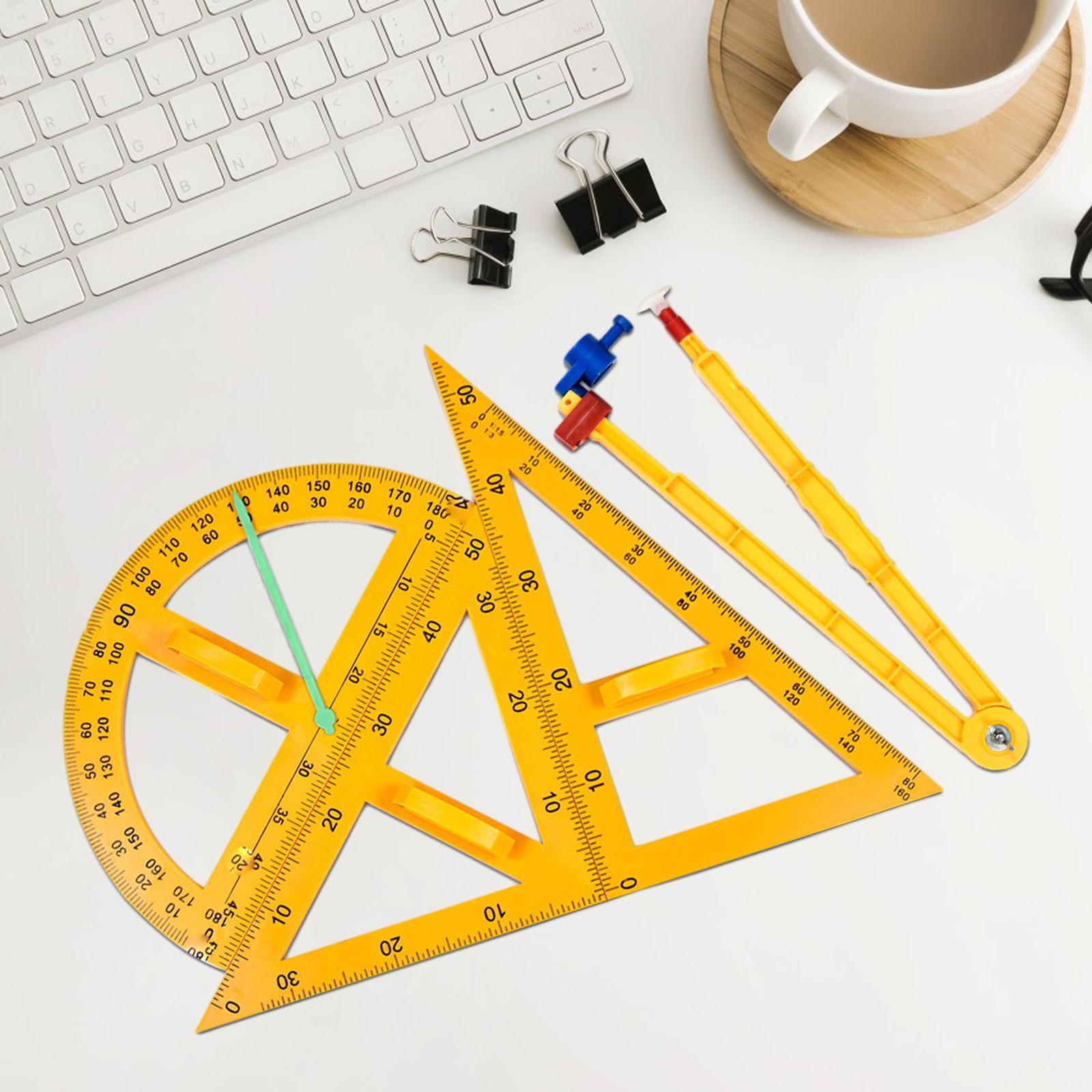 4x Math Geometry Rulers Compass Angle Measurement Stationery Tool Protractor Triangle Ruler for Students Whiteboard School
