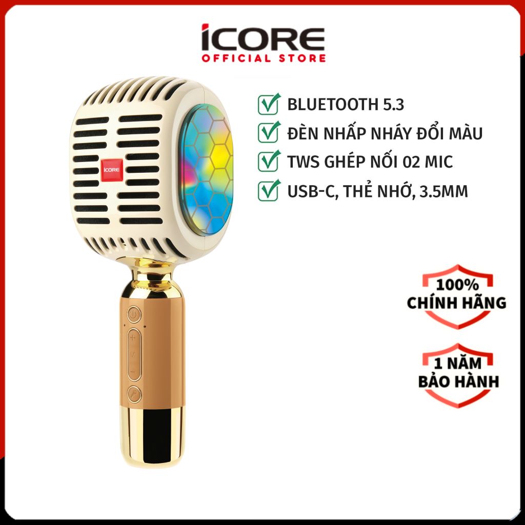 Micro Karaoke kèm loa Bluetooth iCore YM99 - Hàng chính hãng
