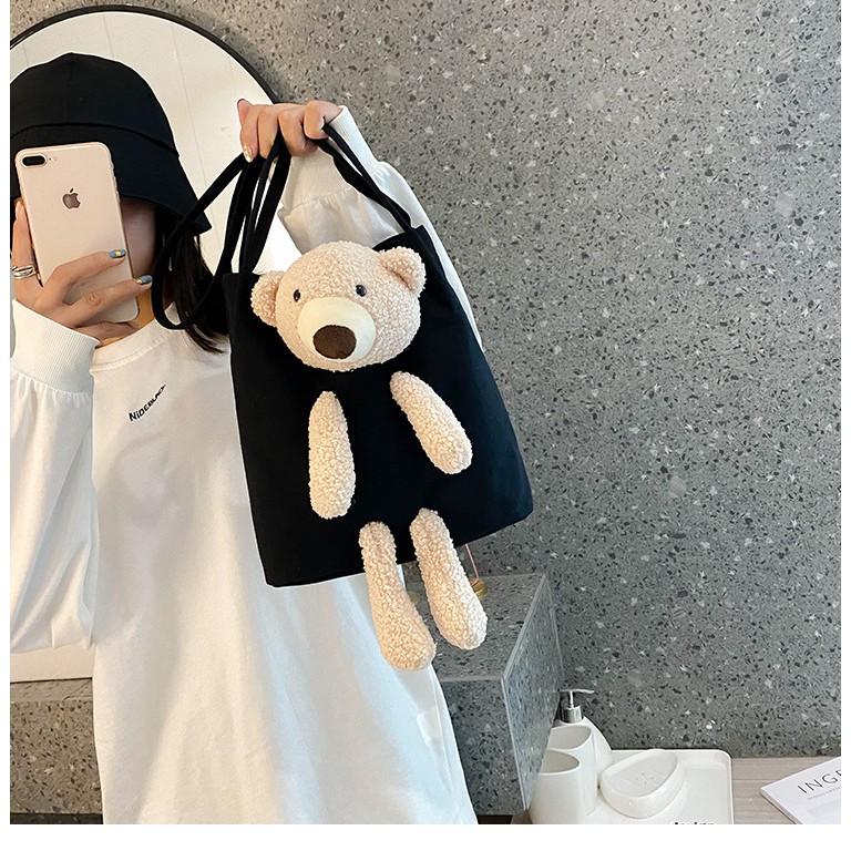 Cute Bear Canvas Bag Female Student Shoulder Messenger Bag Internet Celebrity Large Capacity Shoulder Bag