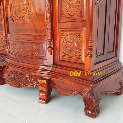 Tủ Thờ Gỗ Tràm Chạm Tam Đa Cổ Điển ,Tủ thờ gỗ tràm bụng phệ Phúc Lộc Thọ ,Tủ thờ gia tiên - Đỏ