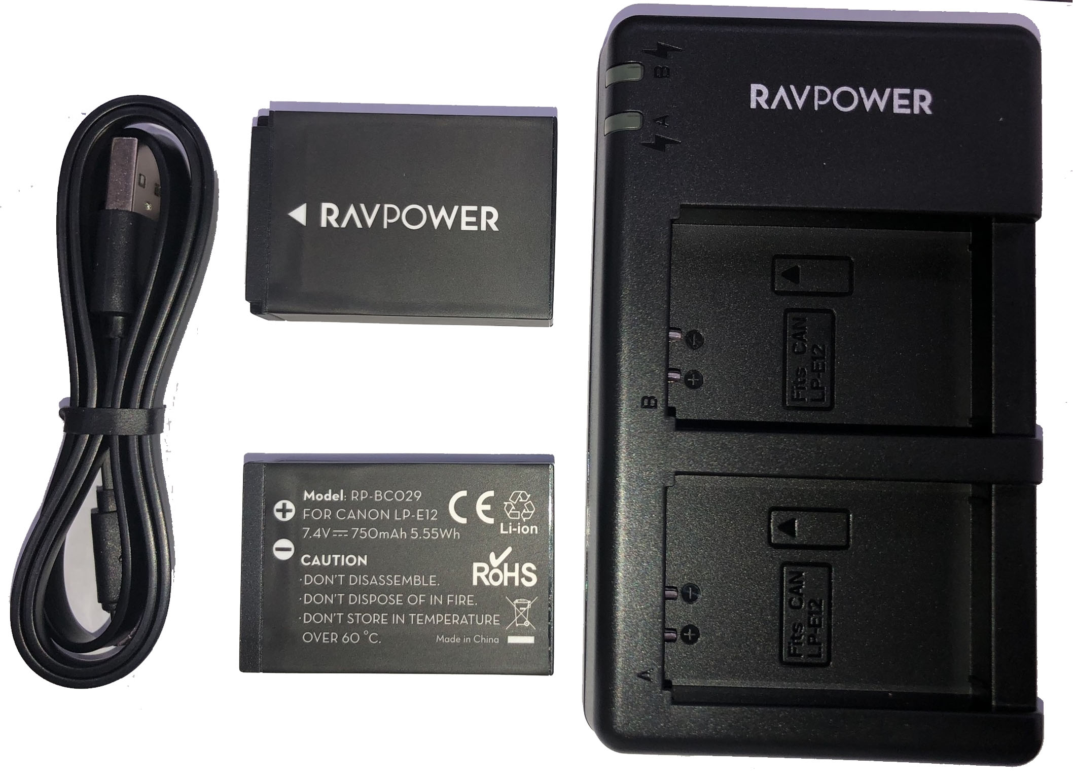 Hình ảnh Bộ 2 Pin + Sạc Đôi RAVPower RP-BC029 Canon LP-E12 Cho Canon EOS M10, EOS M6, EOS M50, EOS M100, EOS M200, EOS 100D, EOS 200D, EOS 250D (Hàng Chính Hãng)