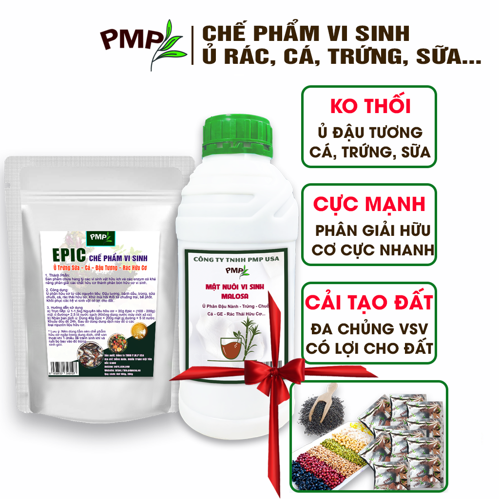 Combo Chế phẩm vi sinh Epic &amp; Mật Rỉ Đường PMP Bộ Ủ Phân Đậu Nành, Trứng, Chuối, Cá, Rác Thải Hữu Cơ