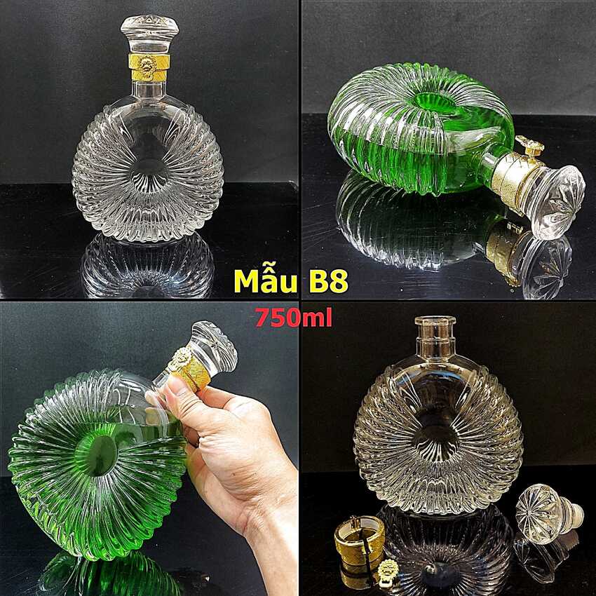 Vỏ chai rượu thủy tinh 750ml cao cấp mẫu xo đế vương – Chai thủy tinh đựng rượu - Bình đựng rượu thủy tinh sang trọng (mẫu B8)
