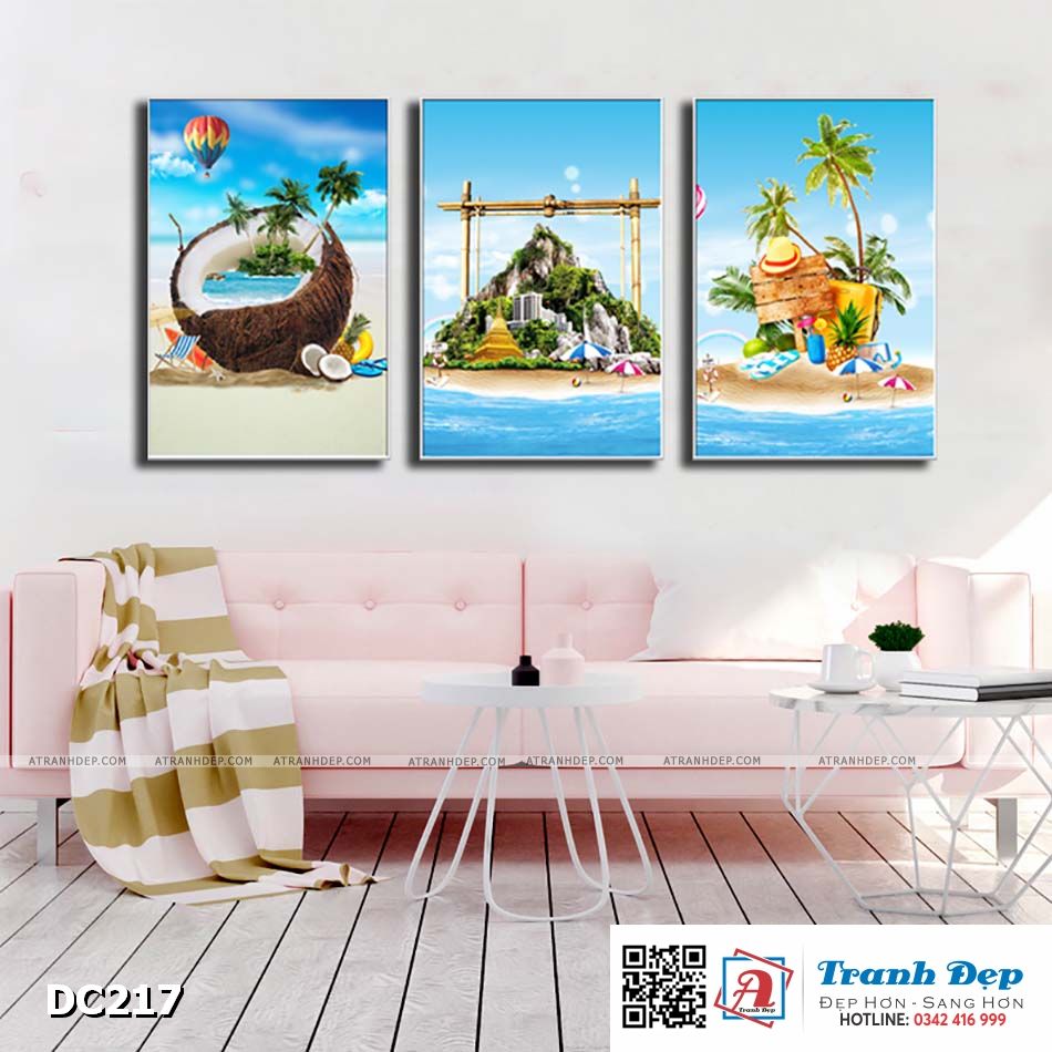 Bộ 3 tranh canvas treo tường Decor Biển hè - DC217