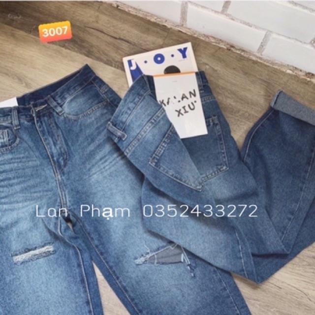QUẦN BAGGY JEAN RÁCH XANH ĐẬM mã 3007