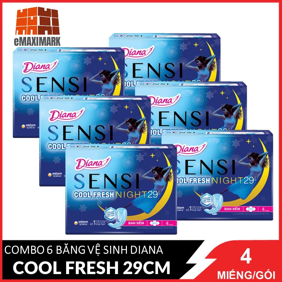 Combo 6 gói Băng vệ sinh Diana Sensi Cool Fresh Supernight 29cm 4 miếng/gói X6