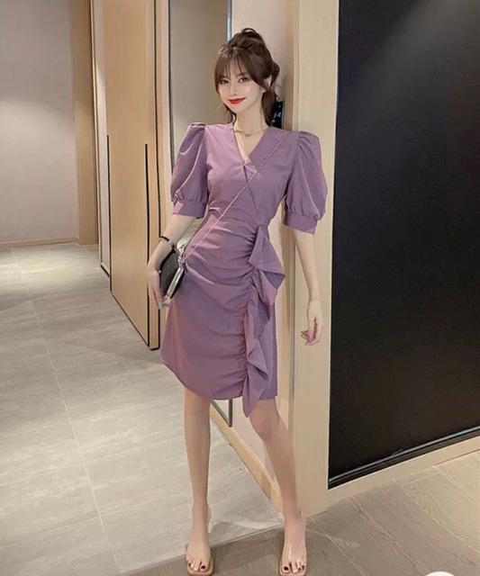 Đầm nhún bèo tầng kết hợp xếp nếp