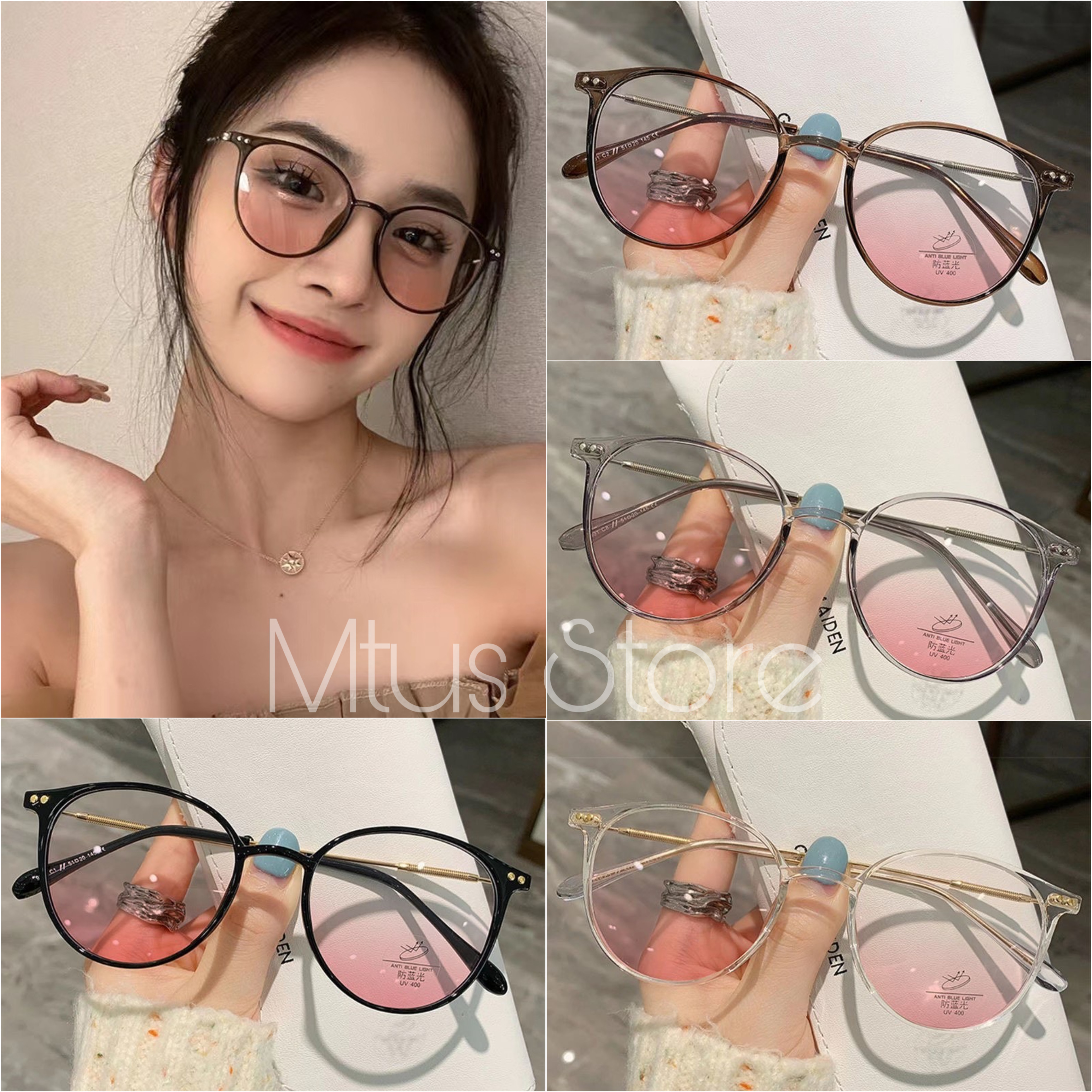 Kính gọng tròn má hồng nhiều màu