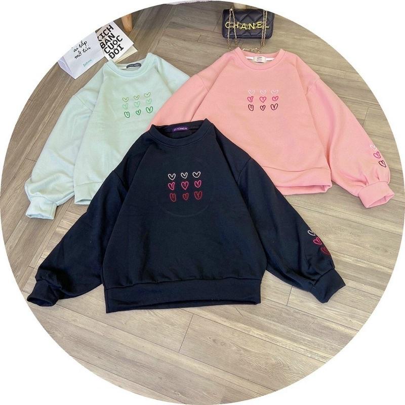 Áo khoác sweater chui đầu thêu tim nỉ ngoại tay phồng unisex ulzzang nam nữ