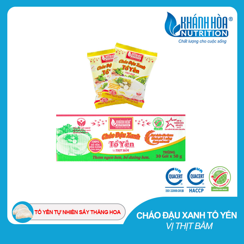 Cháo Tổ Yến Đậu Xanh Vị Thịt Bằm Khánh Hòa Nutrition - Thùng 30 gói x 50g