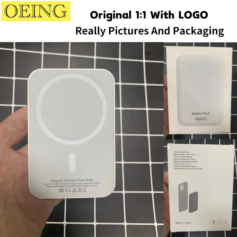 5000mAh Chính hãng 1:1 Macsafe Power Bank Sạc dự phòng từ tính không dây cho iPhone 12 13 14 Pro Max Bộ pin phụ bên ngoài Màu sắc: 5000LOGO Tím