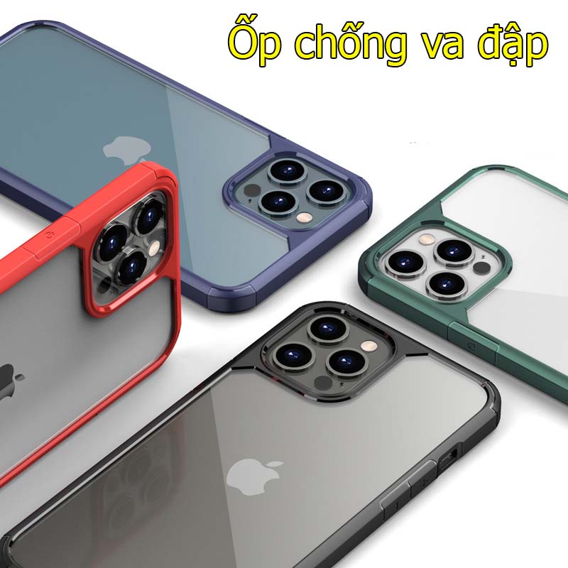 Ốp lưng chống sốc cao cấp cho iPhone 14 pro max,14 pro trong suốt viền mầu tím