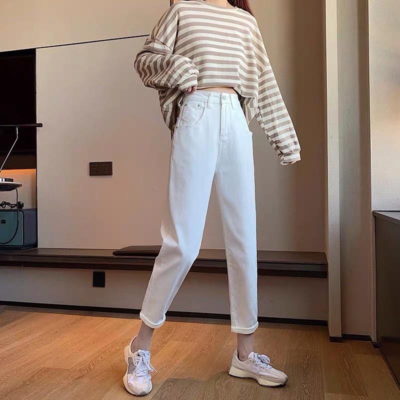 Quần slim baggy suông kem vani lưng cao basic hàng loại 1