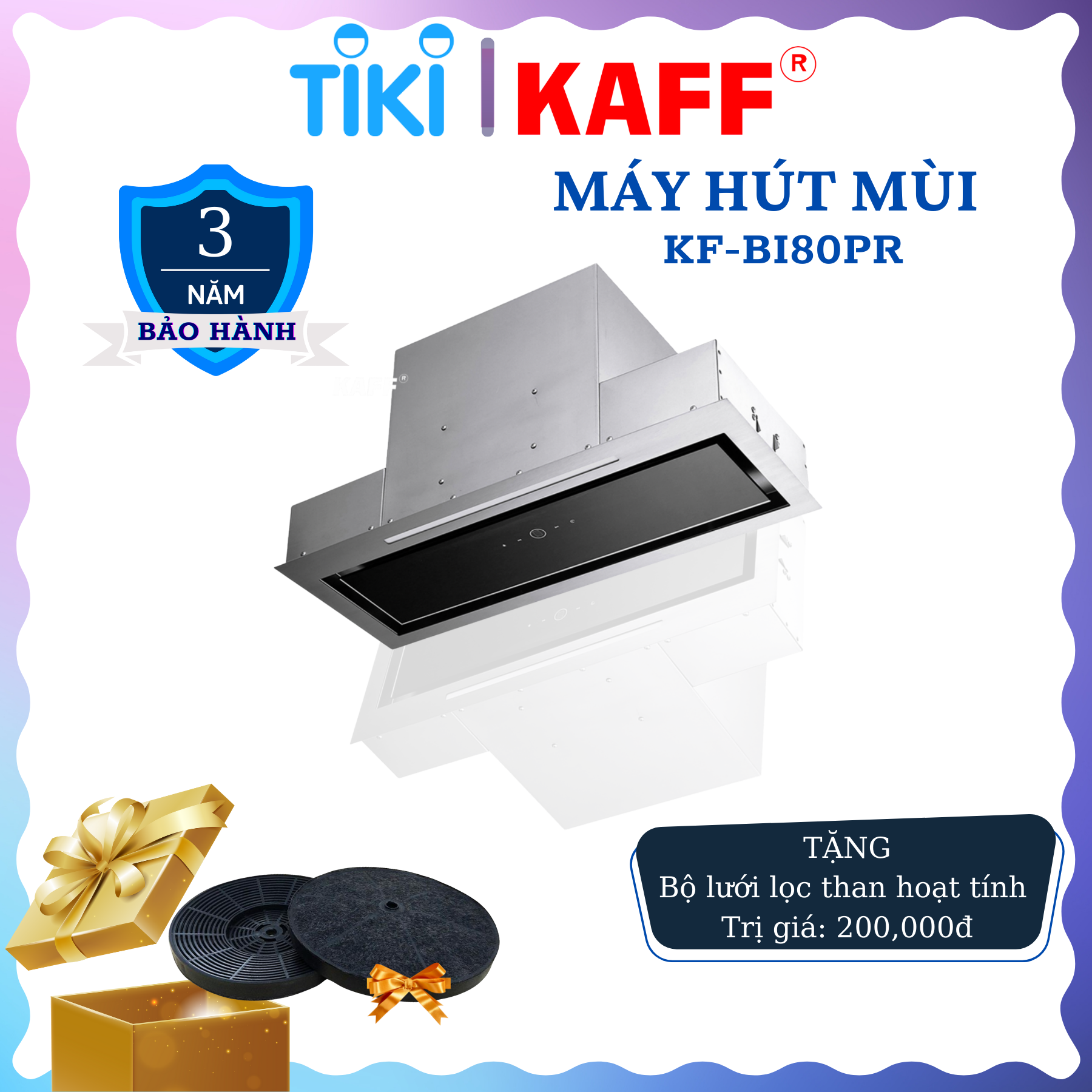 Máy hút mùi âm toàn phần phần mặt kính 800mmcảm ứng KAFF KF-BI80PR Tặng bộ lọc than thay thế - Hàng Chính Hãng