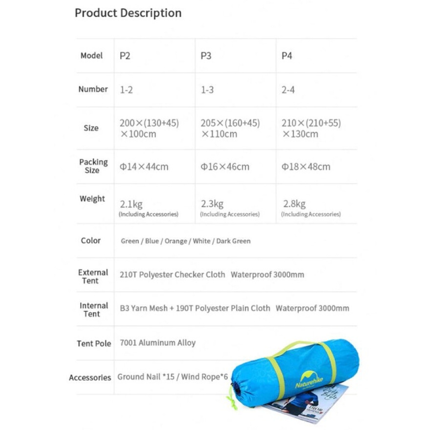Lều cắm trại 3 người P-Series Naturehike NH18Z033-P