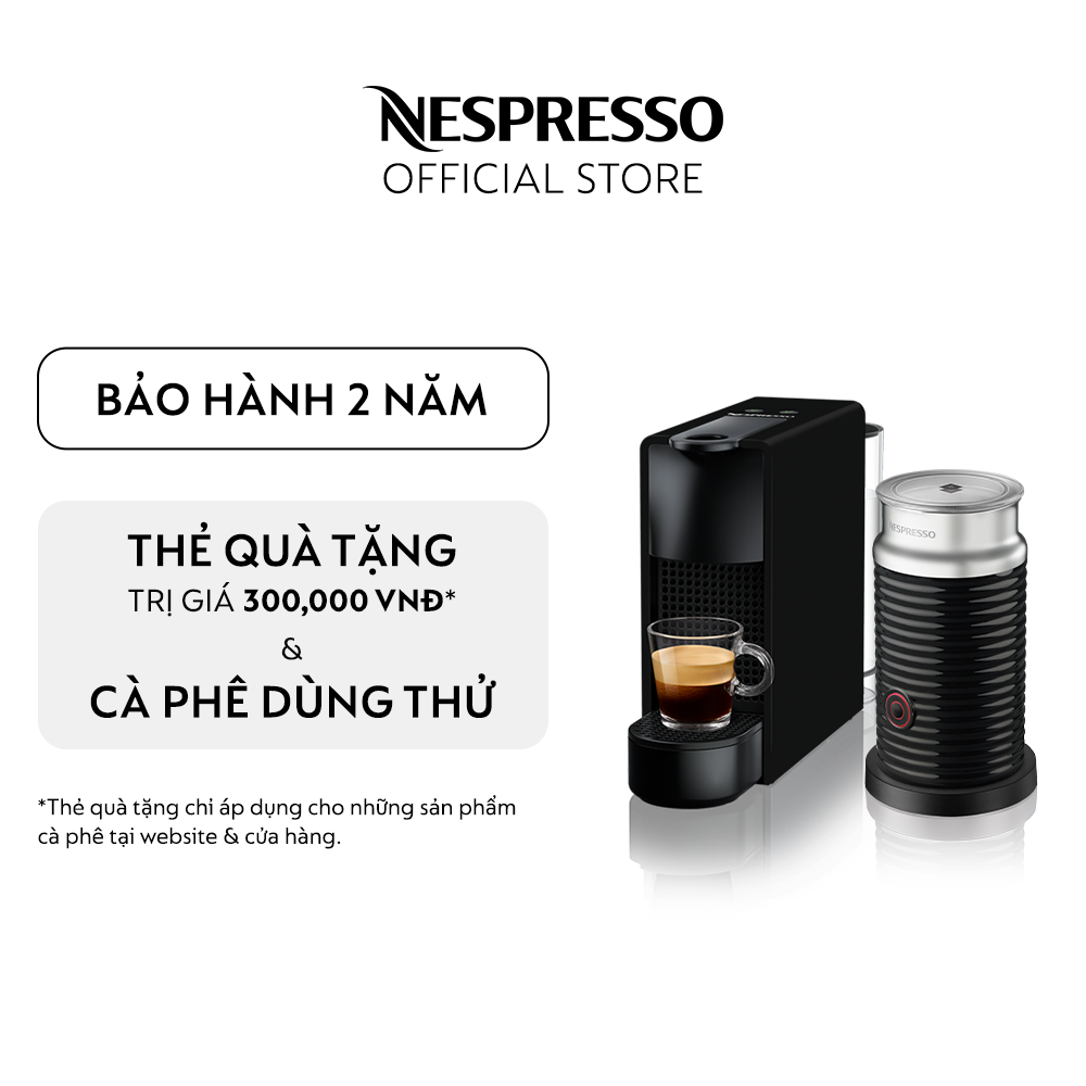 Bộ máy pha cà phê Nespresso Essenza Mini Đen &amp; máy đánh sữa Aeroccino 3 - Hàng chính hãng