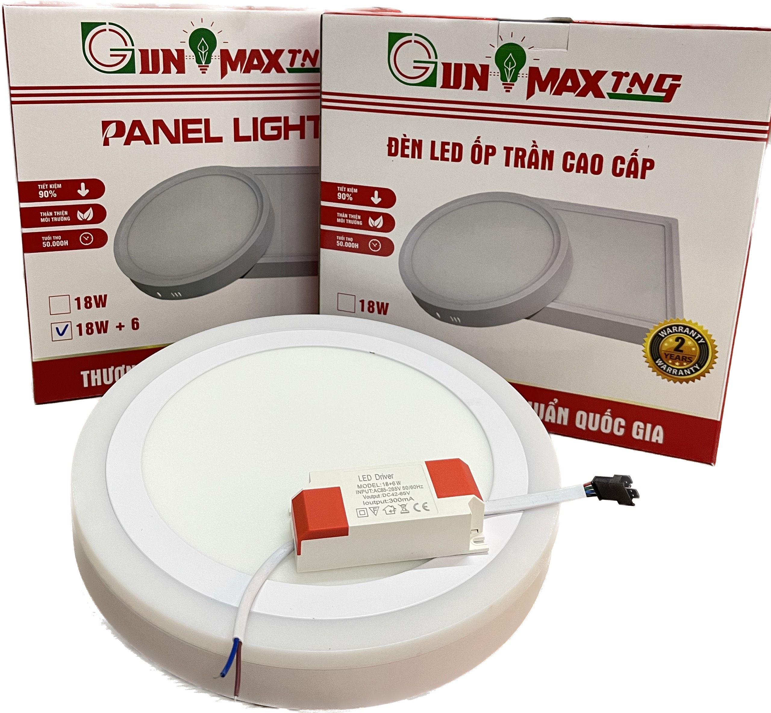 LED âm trần cao cấp 18W+6W tròn sáng trắng viền xanh - Gunmax TNG