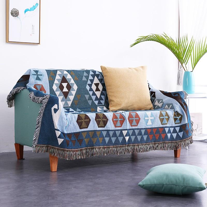 Chăn Thảm Phủ Sofa Hình Trừu Tượng Xanh Nâu PA9634