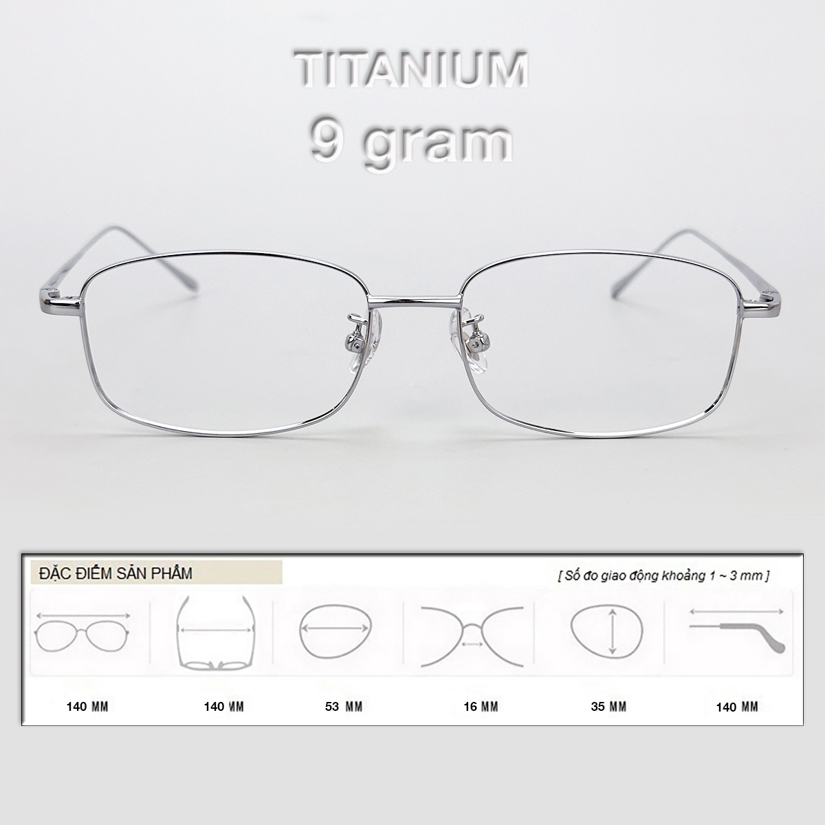 Gọng Kính Cận, Kính Giả Cận Nam Nữ TITANIUM Mắt Vuông Nhỏ Xíu, Cao Cấp Siêu Nhẹ, Full Đen, Bạc - BLUE LIGHT