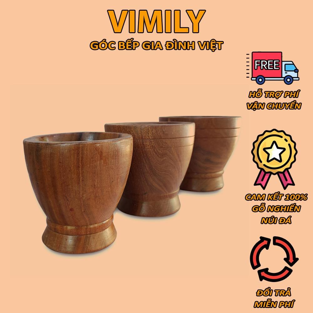 Cối gỗ nghiến Tây Bắc núi đá giã thức ăn gia vị VIMILY kích thước 13cm 15cm và 18cm