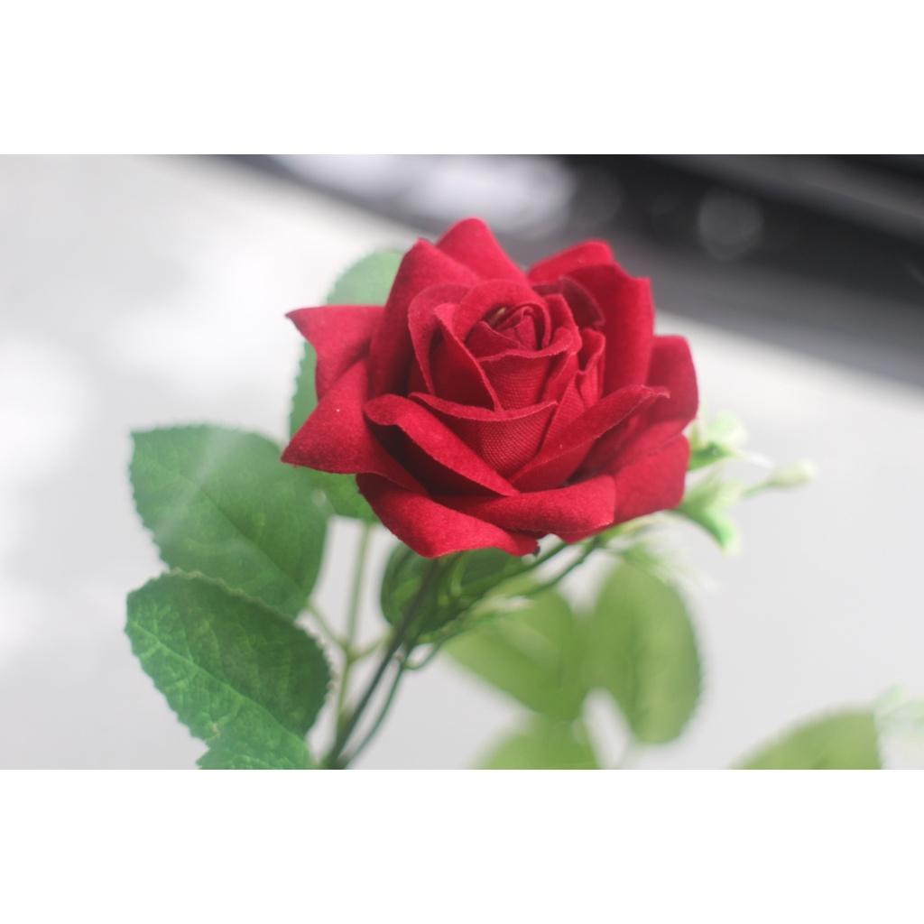 Cành hoa hồng nhung 7 bông cỡ nhỏ cao cấp- Hoa lụa