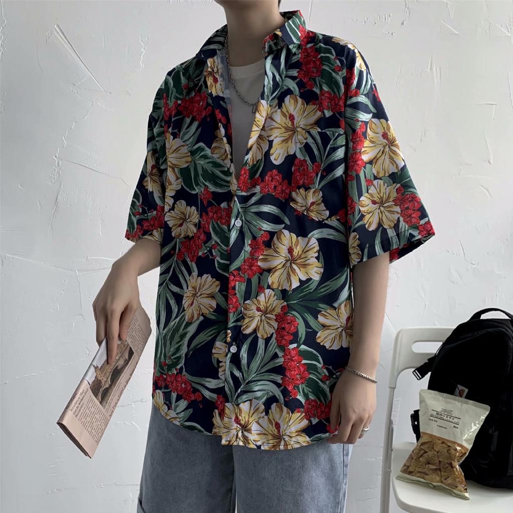 Áo Sơ Mi Nam Ngắn Tay In Hoa Phong Cách Hawaii
