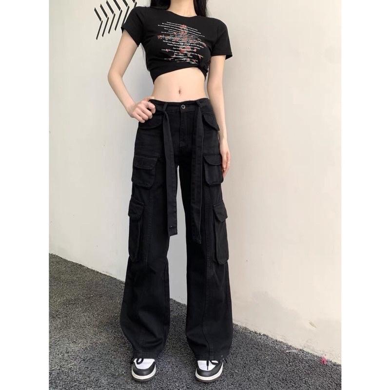 Quần kaki dài suông ống rộng túi hộp màu ĐEN trơn form nam nữ unisex Quần baggy kaki style Ulzzang 