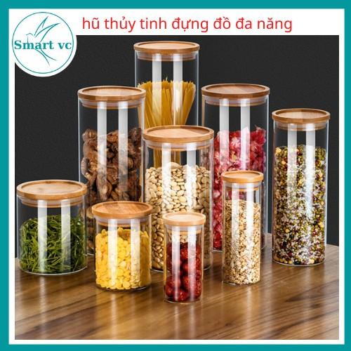 Lọ thủy tinh nắp gỗ,hũ thủy tinh đựng gia vị phong cách Bắc Âu,đựng đường,đựng hạt,đồ khô an toàn, sạch sẽ Deli