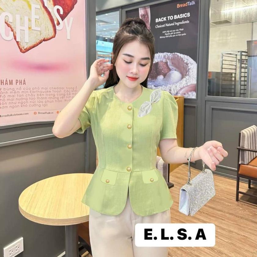 Áo sơ mi kiểu nữ peplum NƠ VAI phối nắp túi và chun lưng giấu bụng hiệu quả