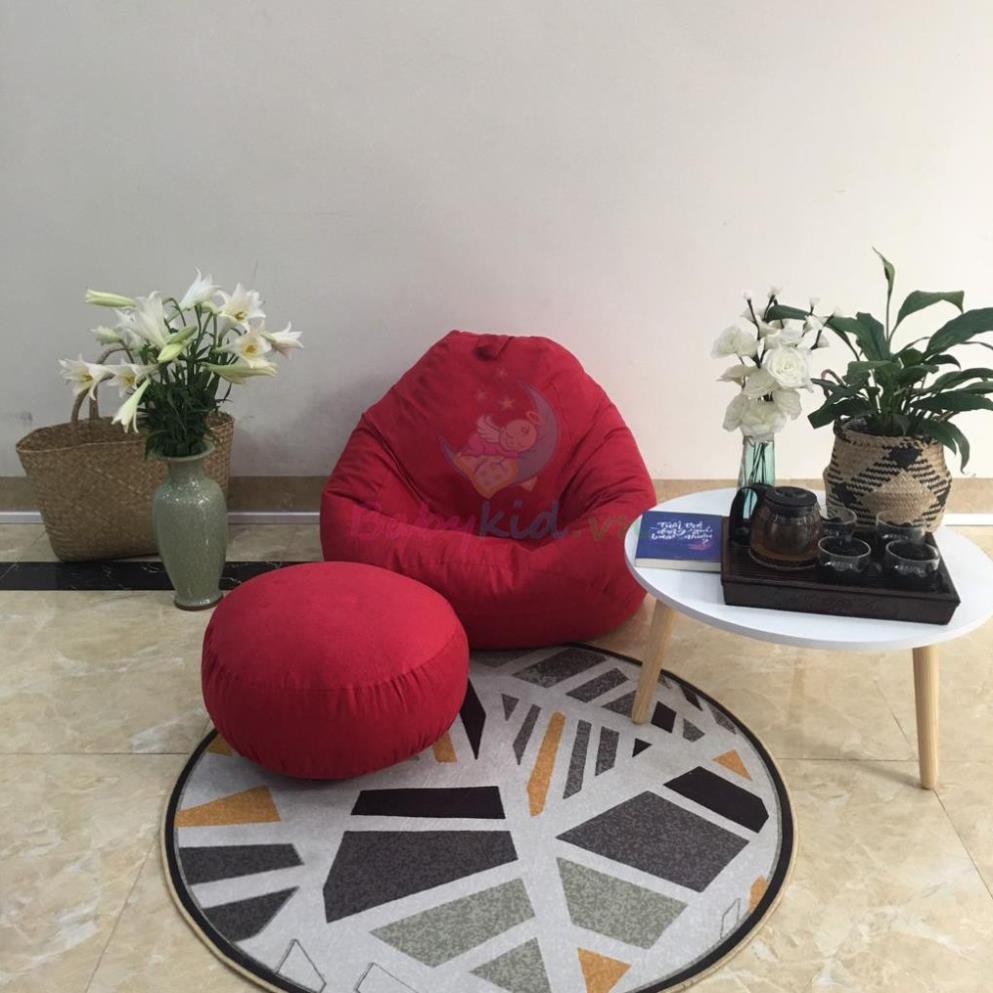 Ghế lười dáng lê, size S, đỏ đô da lộn, có xốp