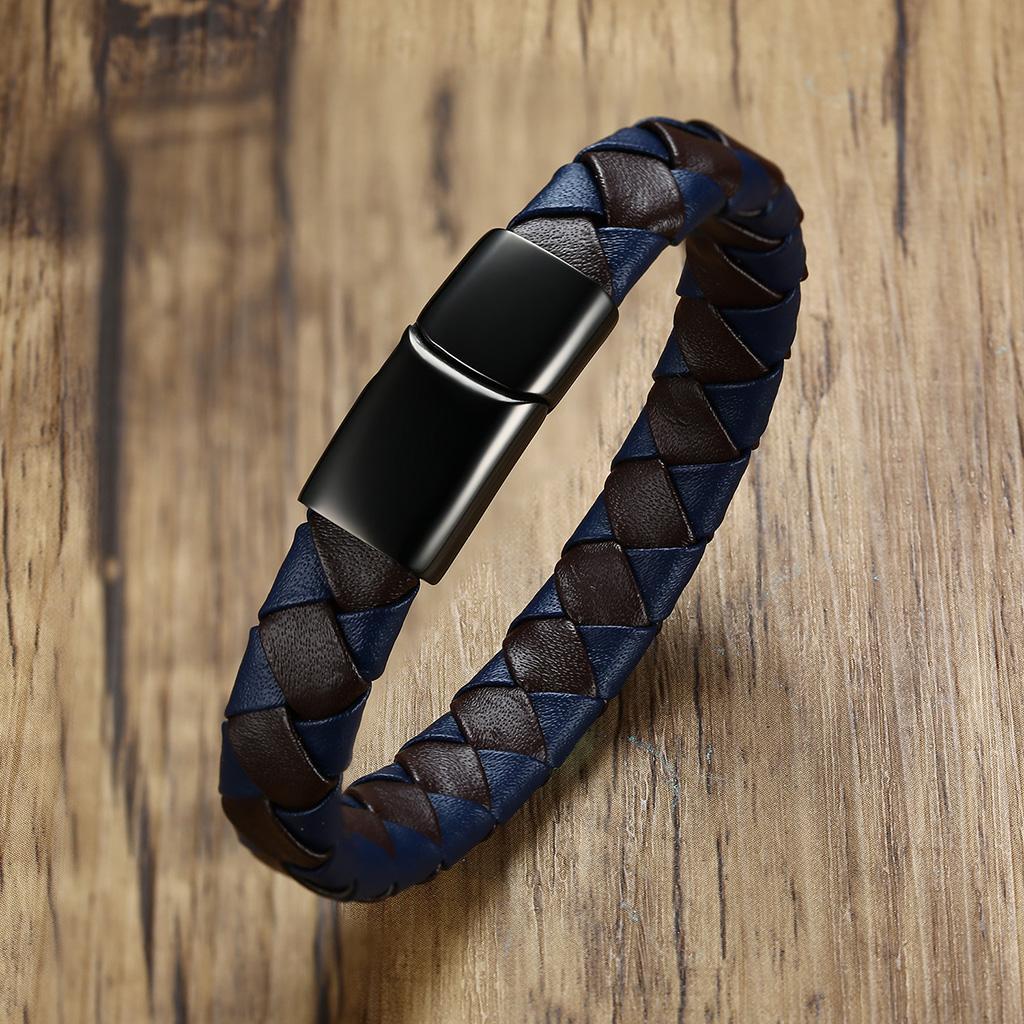 Mens Stainless Steel Bracelet Leather Bracelet Mens Gifts As Described