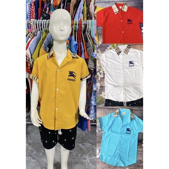 Áo Sơ Mi Bé Trai Size 22Kg-26Kg, Thêu Caro Áo Tay Ngắn Dễ Phối Quần