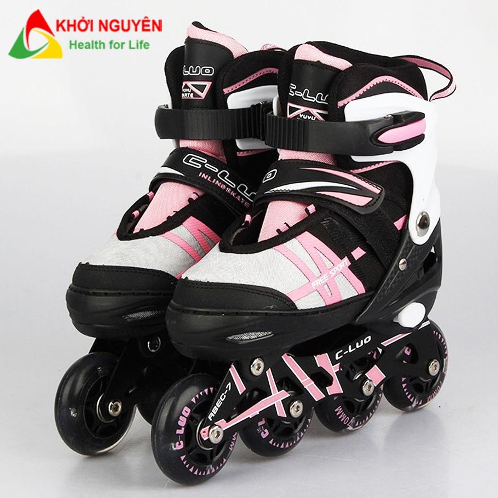 Giày patin trẻ em CLUO bánh cao su phát sáng trượt mượt tặng kèm bảo hộ chân tay, quà tặng năm mới ý nghĩa