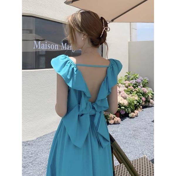 Váy Maxi Bèo Nhún Hở Lưng Nơ