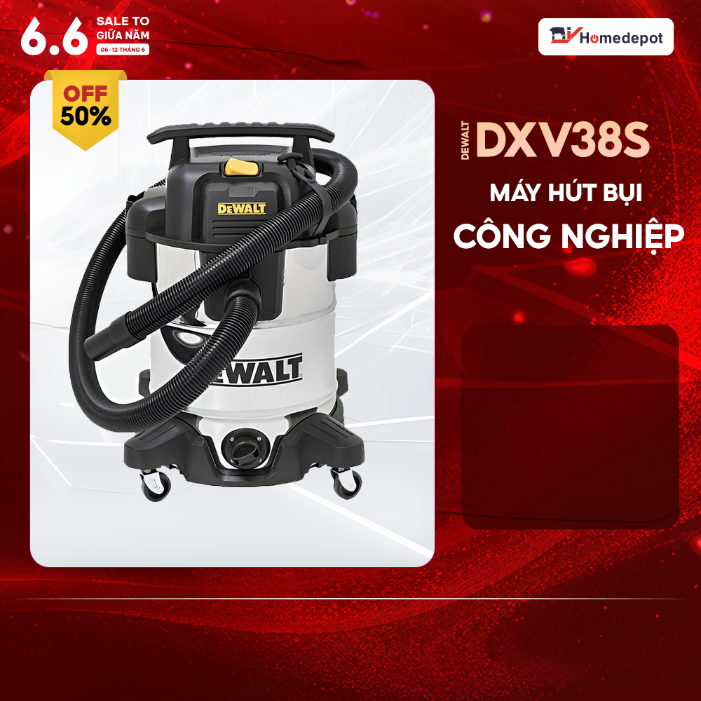Máy hút bụi công nghiệp 3 chức năng ướt / khô / thổi 3750W (5HP) 38L Dewalt DXV38S - Hàng chính hãng
