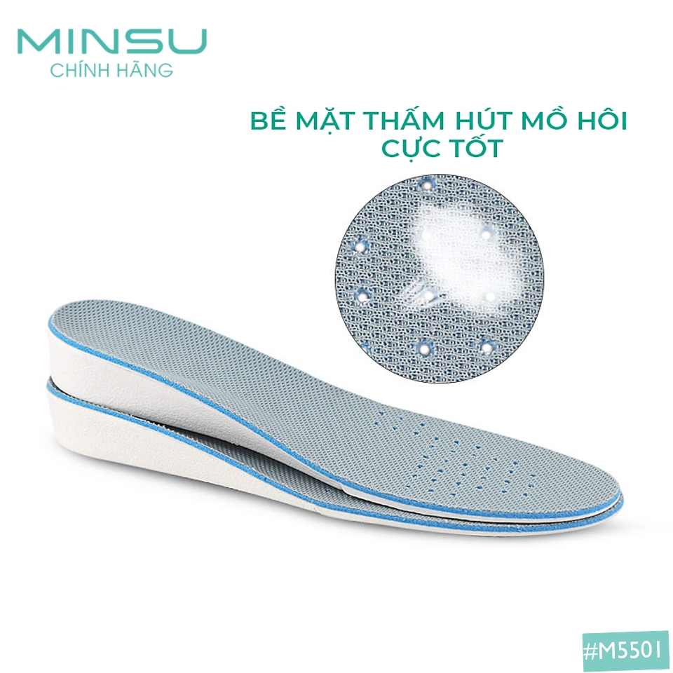 Lót Giày Thể Thao Tăng Chiều Cao Nam Nữ MINSU M5501, Miếng Lót Giày Độn Đế Khử Mùi Thoáng Khí Chống Hôi Chân
