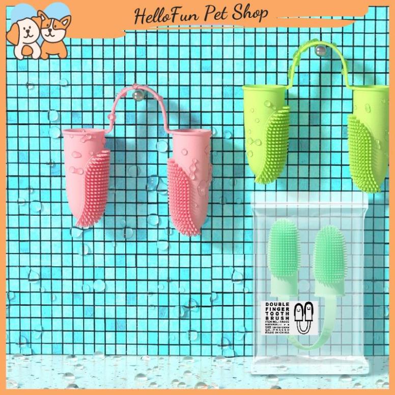 Bàn chải đánh răng cho chó mèo - Bàn chải xỏ ngón bằng silicone mềm tiện dụng