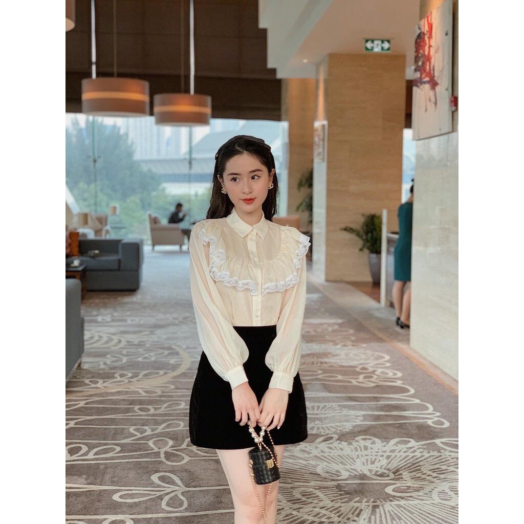 ÁO SƠ MI REN BÈO PHỐI REN 2 LỚP CỔ VUÔNG