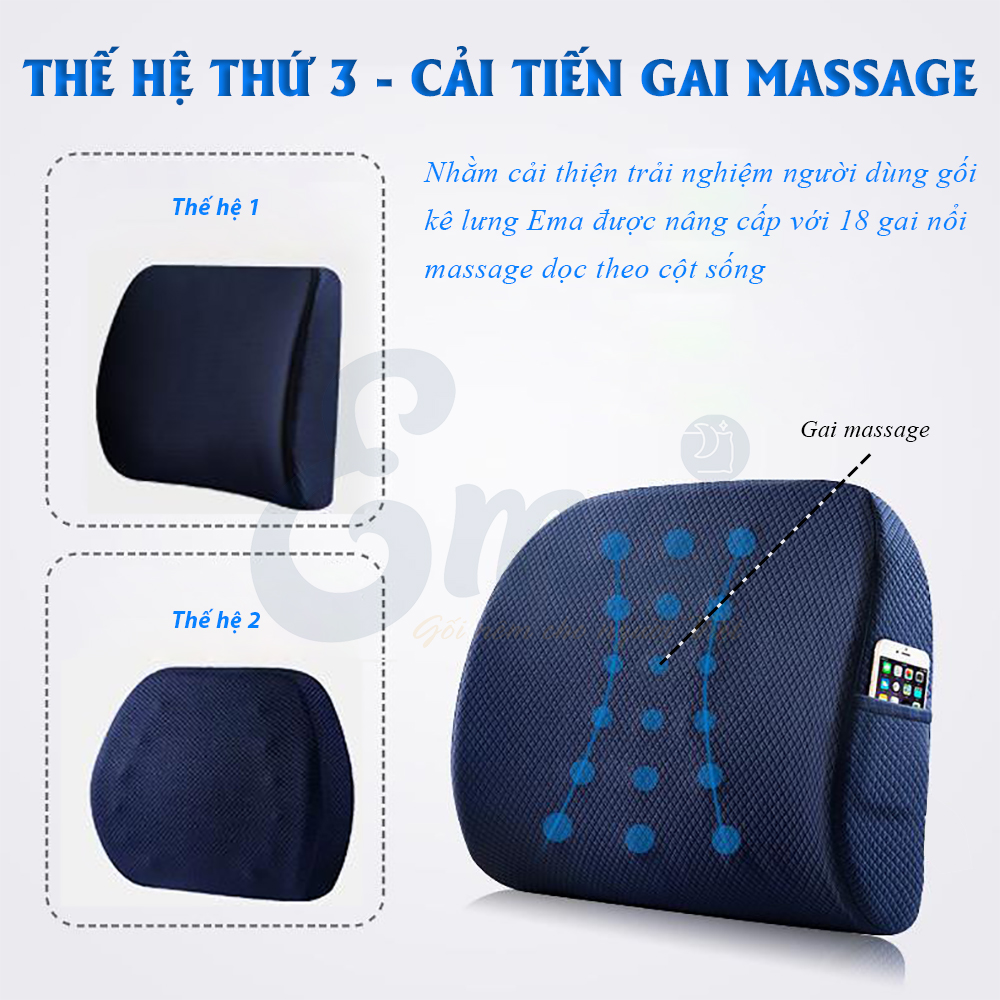 Gối dựa lưng cao su non có gai massage EMA cho dân văn phòng, lái xe, học sinh - Thế hệ thứ 3 nâng cấp gai massage độc đáo