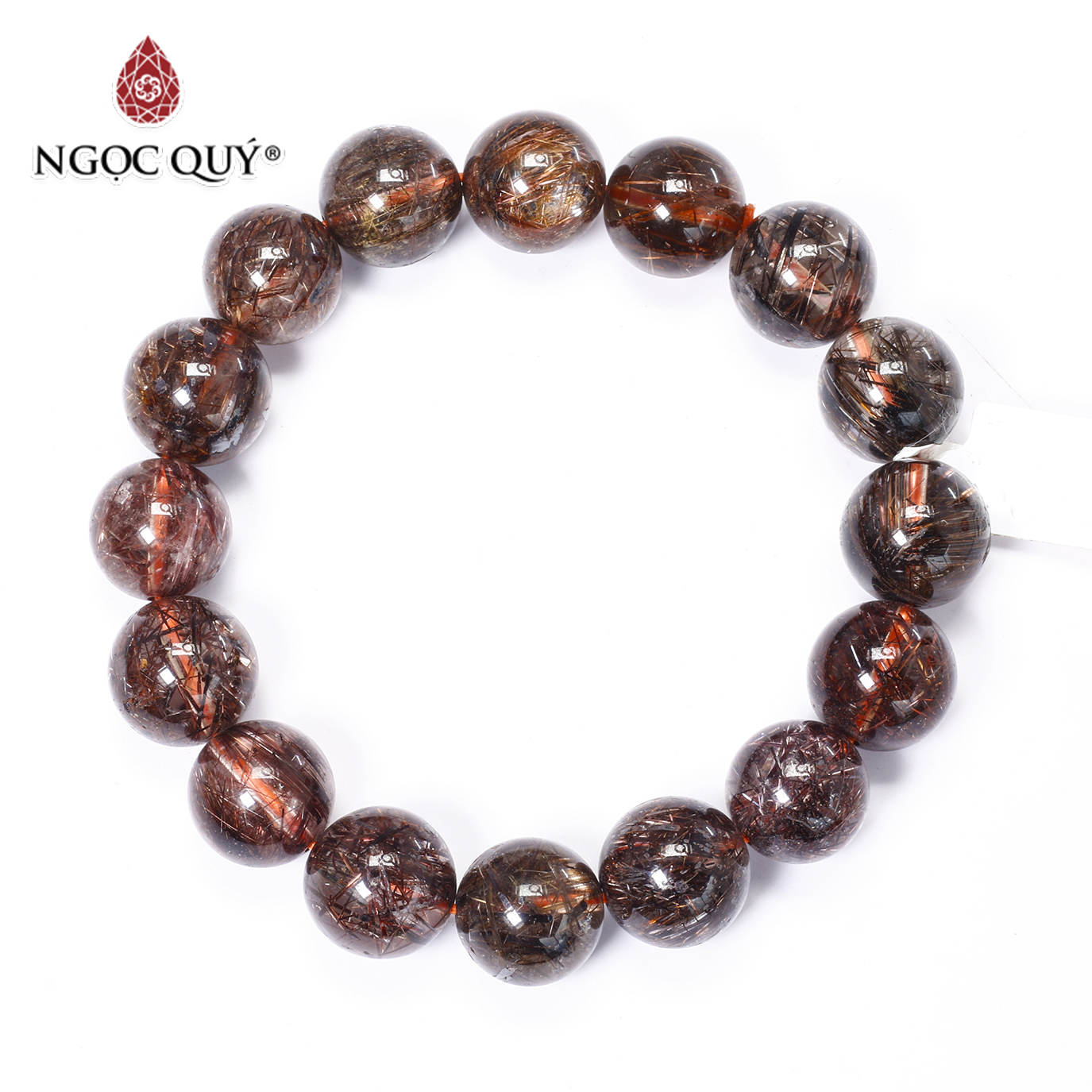 Vòng tay đá thạch anh tóc nâu ánh kim 14mm mệnh thổ, kim - Ngọc Quý Gemstones