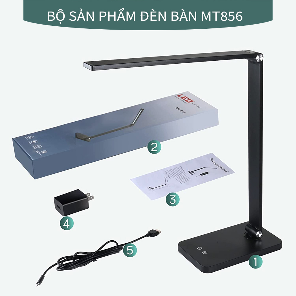 Đèn bàn học đọc sách cảm ứng LED 8W, 5 Chế độ sáng, Có cổng sạc USB 5V.1A