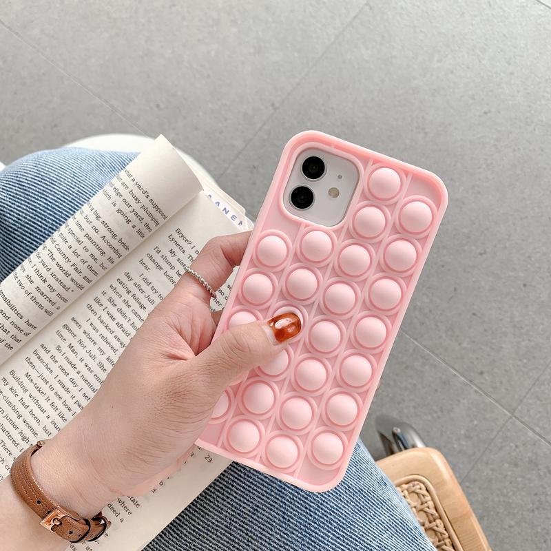 Case IPhone 11 7plus 8plus 12Pro Max X Xs Max XR 12 12pro 6 6s 6plus 6Splus Fashion Pink POP it Phone Case Soft Silicone Push it Bubble Phone Case