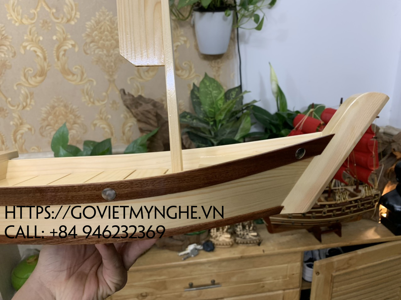 [Dài 45cm - 1 cột buồm - Khay chuẩn Nhật Bản] Khay thuyền gỗ trưng bày sushi sashimi chuyên dụng nhà hàng Nhật -Gỗ thông