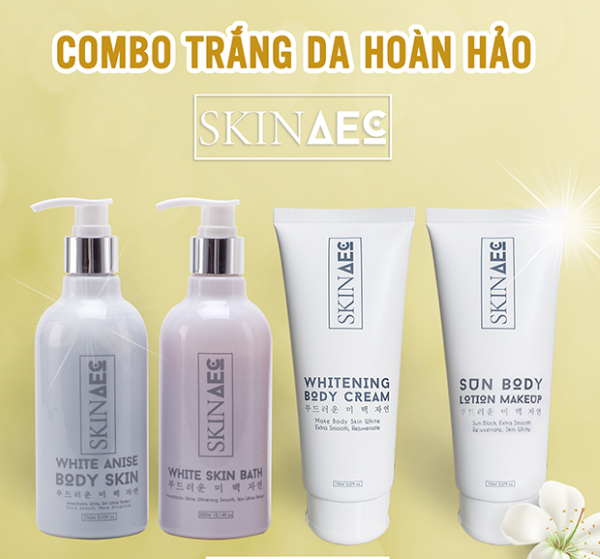 Combo Skin AEC Kích Trắng Da Toàn Diện Chuyên Sâu - Tặng Kèm Kem Dưỡng Trắng Da Toàn Thân Ban Đêm Skin AEC Whitening Body Cream